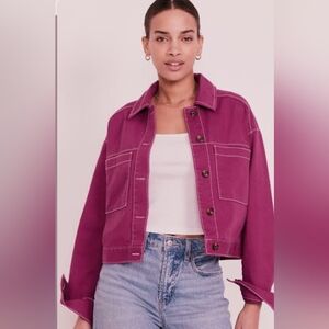 Women's Dark Pink Cropped Denim Jacket NEW WITH TAGS Med